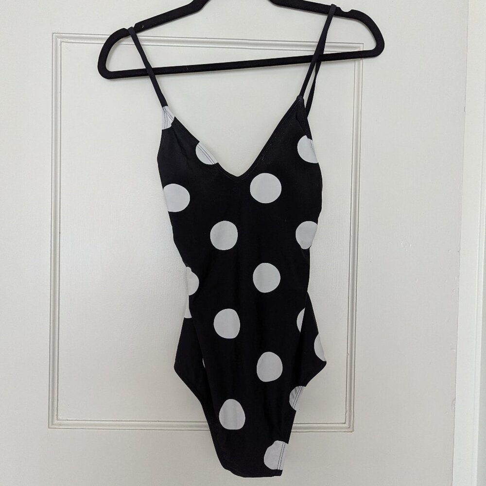 Black and White Polka Dot One Piece Swim Suit, Size 42
